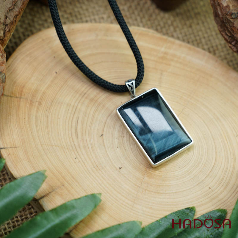 Mặt đá thạch anh mắt Hổ xanh đen 32x22mm chuẩn 6A