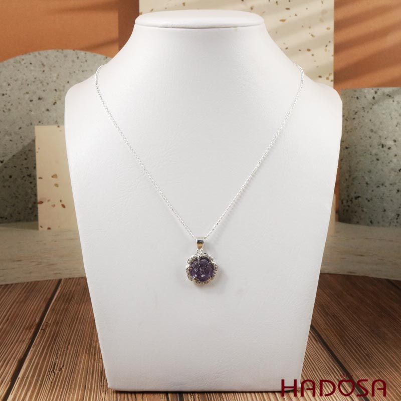 Mặt dây chuyền Hoa mẫu đơn thạch anh tím