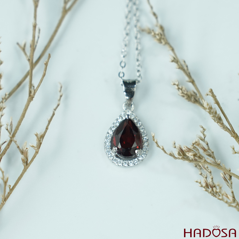 Mặt đá Garnet oval 7*10mm bạc 925