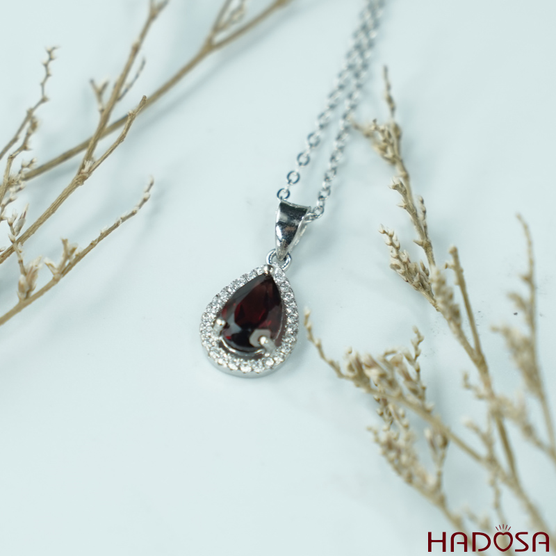 Mặt đá Garnet oval 7*10mm bạc 925