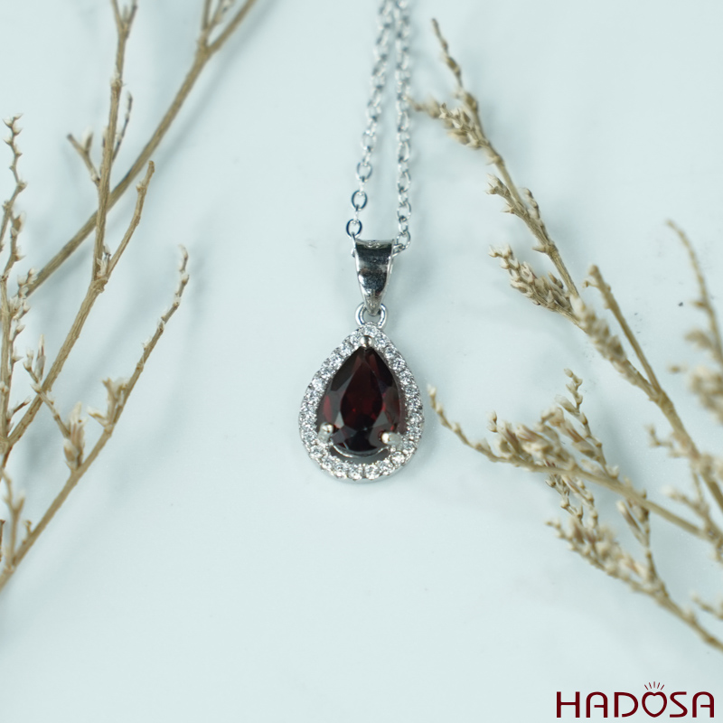 Mặt đá Garnet oval 7*10mm bạc 925