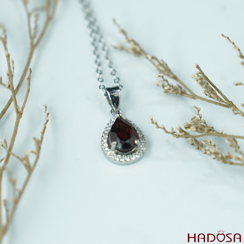 Mặt đá Garnet oval 7*10mm bạc 925