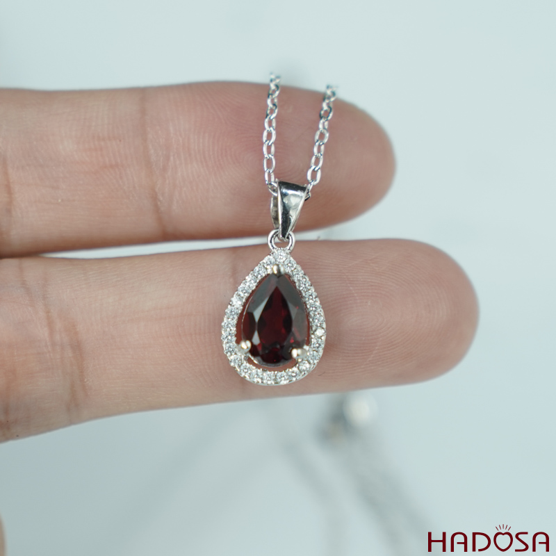 Mặt đá Garnet oval 7*10mm bạc 925