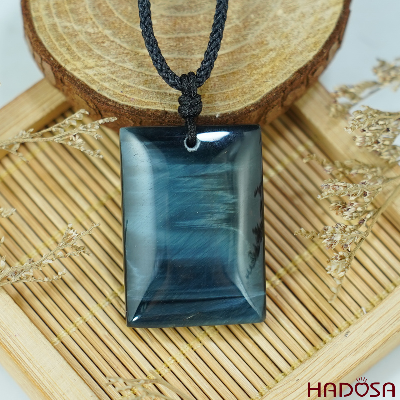 Mặt dây chuyền thạch anh mắt Hổ xanh đen 20x26mm chuẩn 6A