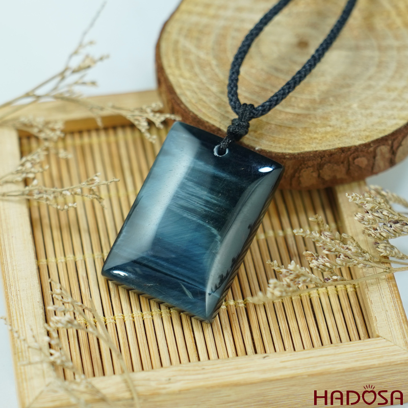 Mặt dây chuyền thạch anh mắt Hổ xanh đen 20x26mm chuẩn 6A