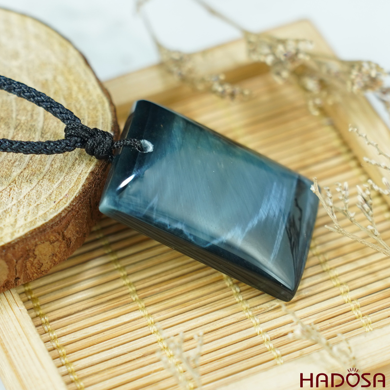 Mặt dây chuyền thạch anh mắt Hổ xanh đen 20x26mm chuẩn 6A