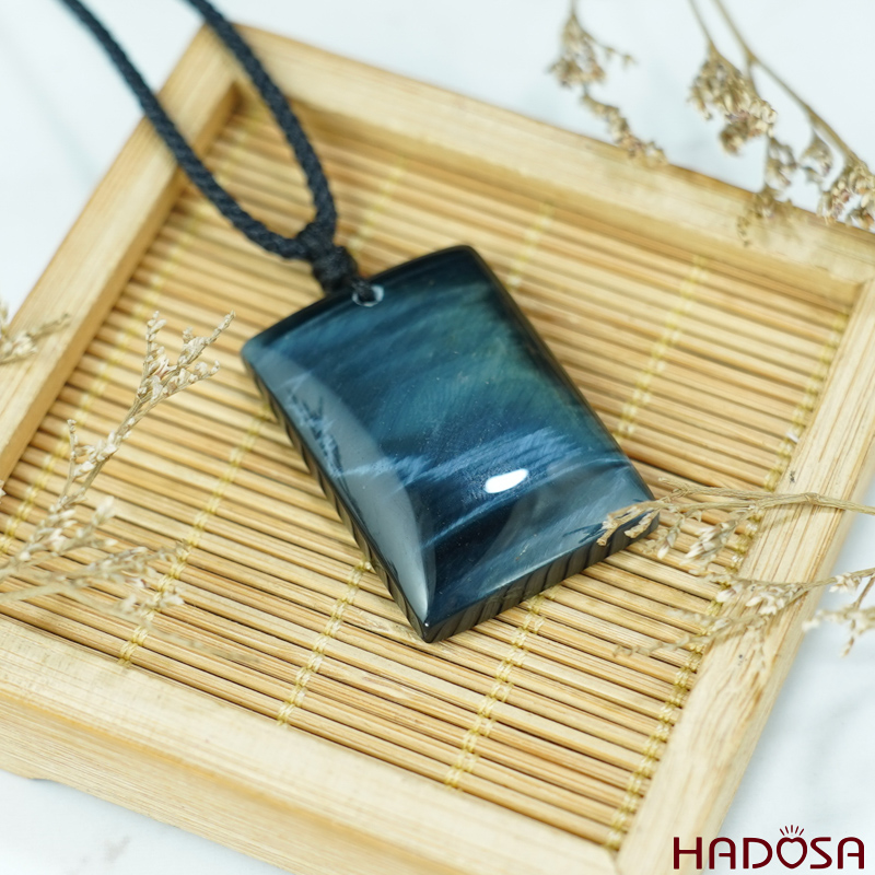 Mặt dây chuyền thạch anh mắt Hổ xanh đen 20x26mm chuẩn 6A