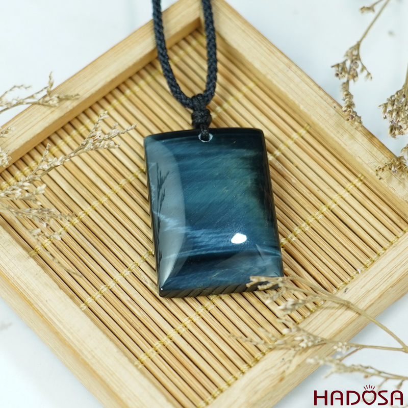 Mặt dây chuyền thạch anh mắt Hổ xanh đen 20x26mm chuẩn 6A