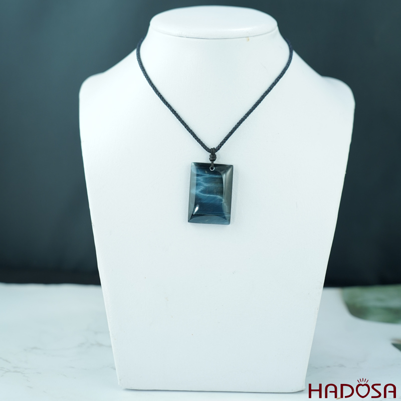 Mặt dây chuyền thạch anh mắt Hổ xanh đen 20x26mm chuẩn 6A