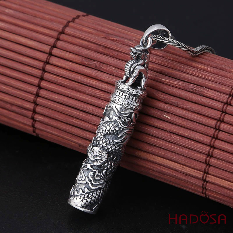 Mặt Dây Chuyền Nam Bạc Thái Rồng Ống Trụ