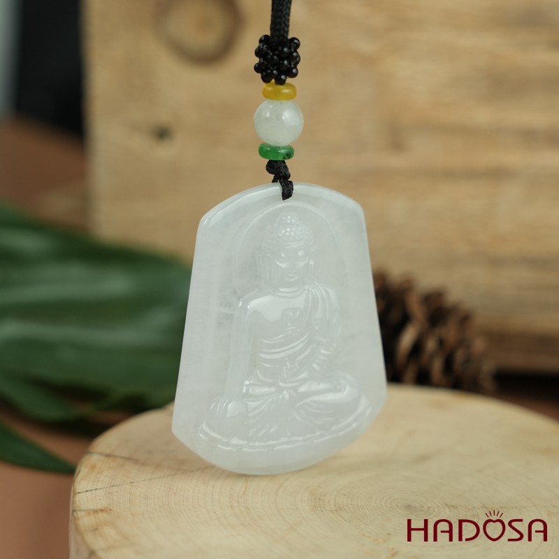 Mặt Phật Adida bạch ngọc 40x50mm