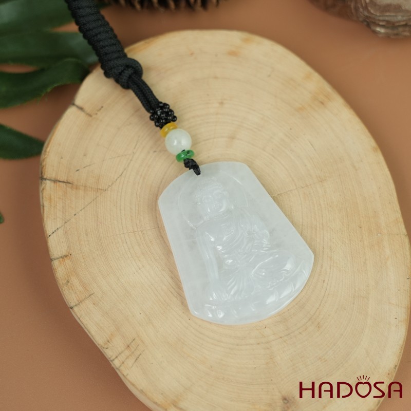 Mặt Phật Adida bạch ngọc 40x50mm