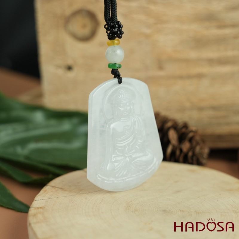 Mặt Phật Adida bạch ngọc 40x50mm