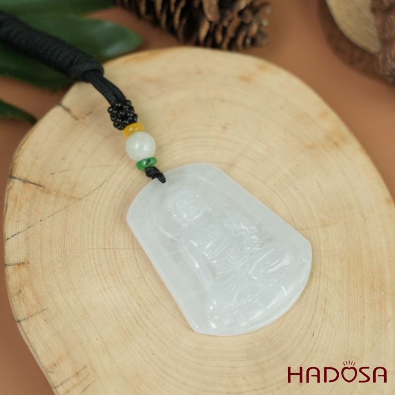 Mặt Phật Adida bạch ngọc 40x50mm