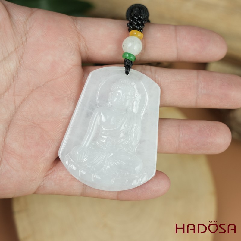 Mặt Phật Adida bạch ngọc 40x50mm