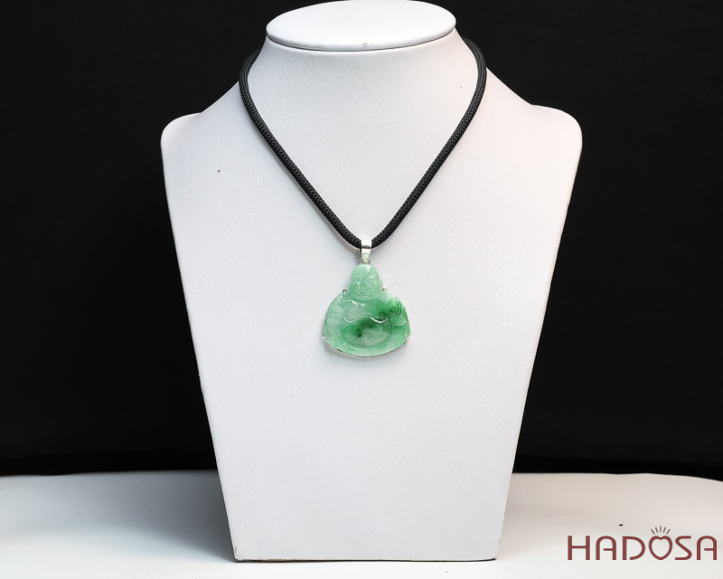 Mặt Di Lặc Cẩm Thạch xanh lý 34x36x6mm bọc bạc