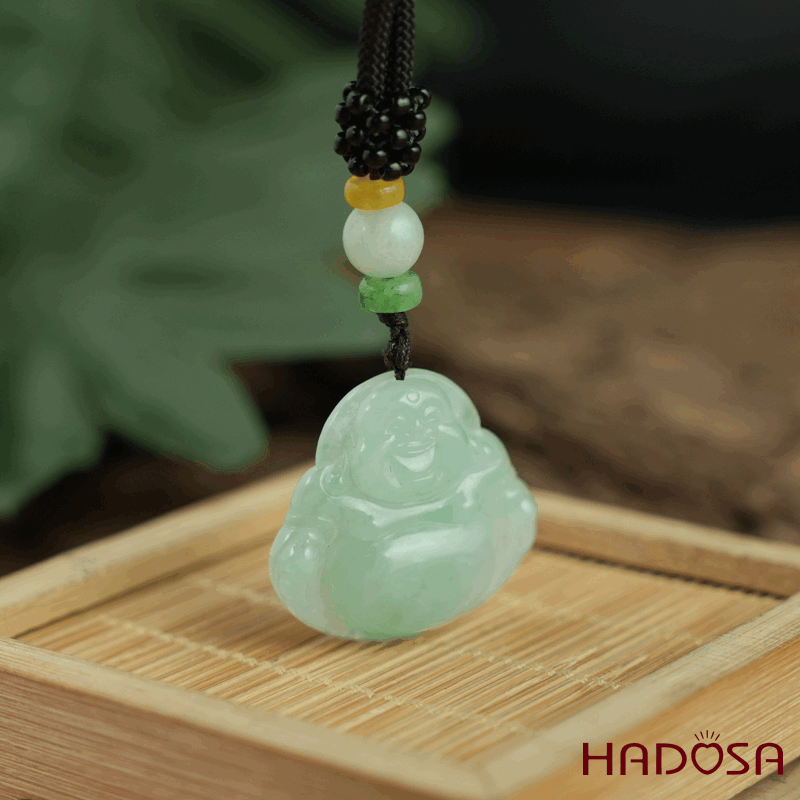 Mặt dây chuyền Phật DI Lặc Cẩm Thạch A Nếp Băng Lục 29x28x6mm
