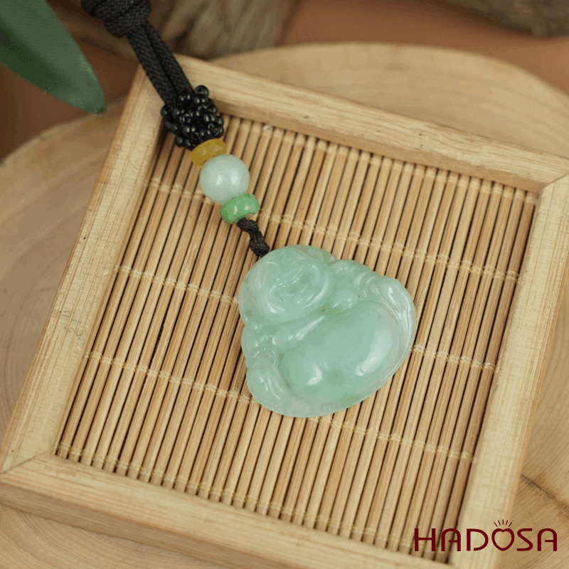 Mặt dây chuyền Phật DI Lặc Cẩm Thạch A Nếp Băng Lục 29x28x6mm