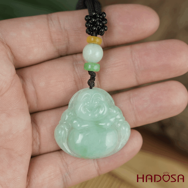 Mặt dây chuyền Phật DI Lặc Cẩm Thạch A Nếp Băng Lục 29x28x6mm