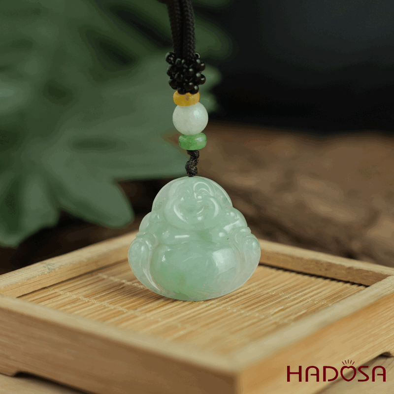 Mặt dây chuyền Phật DI Lặc Cẩm Thạch A Nếp Băng Lục 29x28x6mm