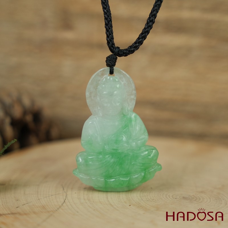 Mặt Quan Âm Cẩm Thạch trắng vân lý 38x20x7mm