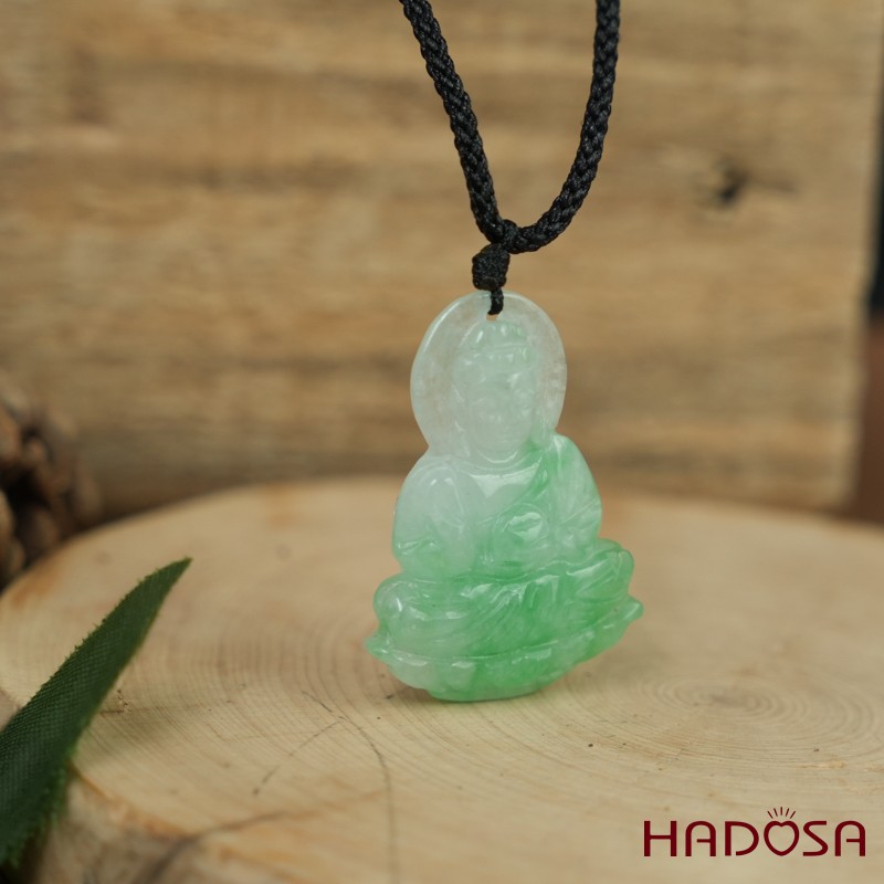 Mặt Quan Âm Cẩm Thạch trắng vân lý 38x20x7mm