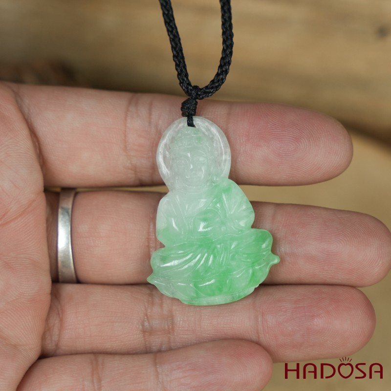 Mặt Quan Âm Cẩm Thạch trắng vân lý 38x20x7mm