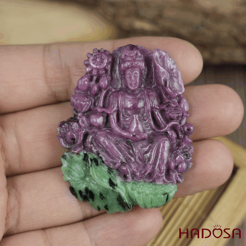 Phật Quan Âm Liên Hoa Ruby Nam Phi 36x45x7mm