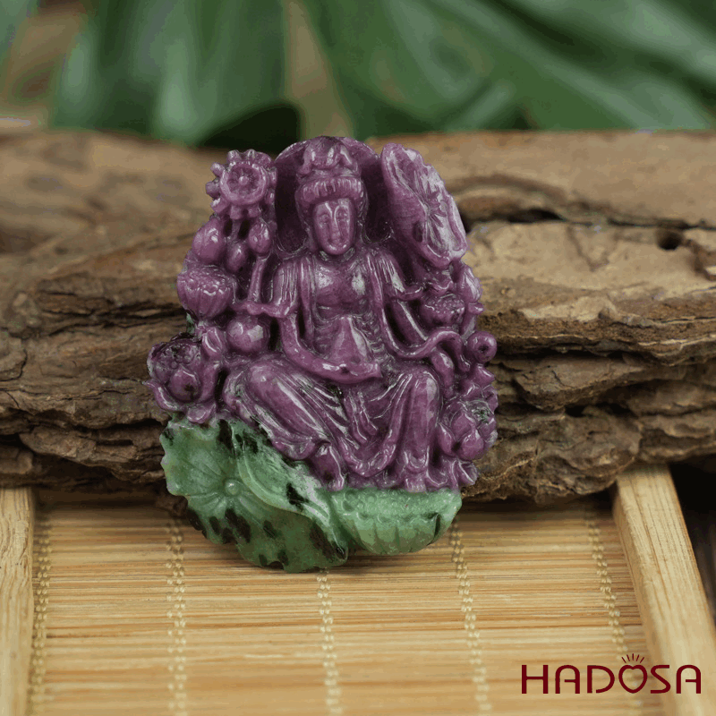 Phật Quan Âm Liên Hoa Ruby Nam Phi 36x45x7mm