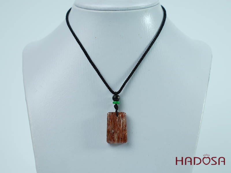 Mặt dây chuyền thạch anh tóc đỏ chữ nhật 26mm