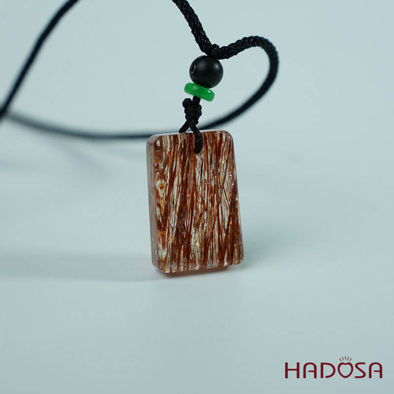 Mặt dây chuyền thạch anh tóc đỏ chữ nhật 26mm