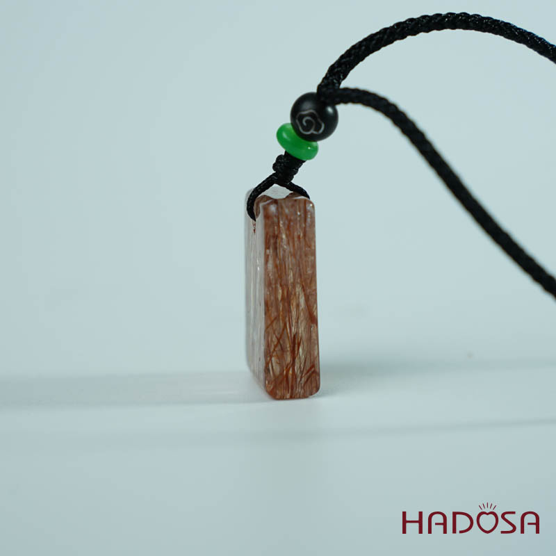 Mặt dây chuyền thạch anh tóc đỏ chữ nhật 26mm