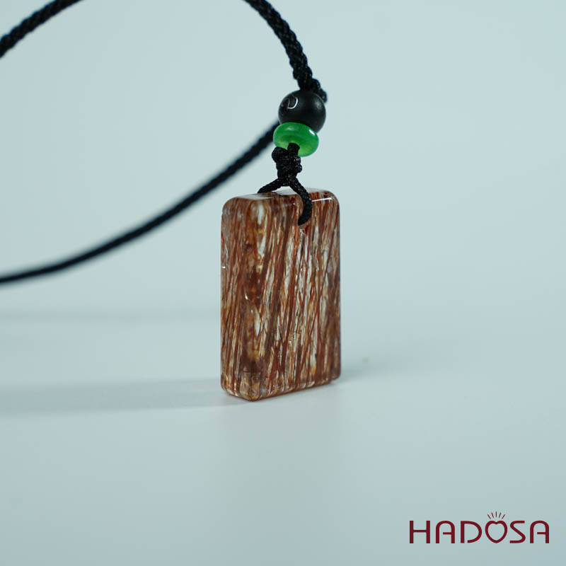 Mặt dây chuyền thạch anh tóc đỏ chữ nhật 26mm