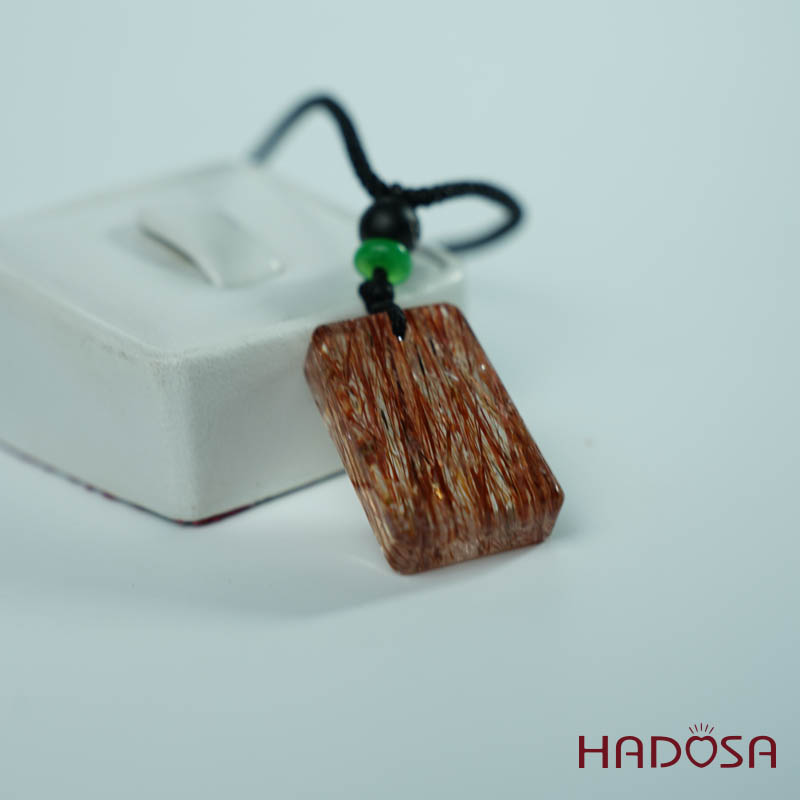 Mặt dây chuyền thạch anh tóc đỏ chữ nhật 26mm