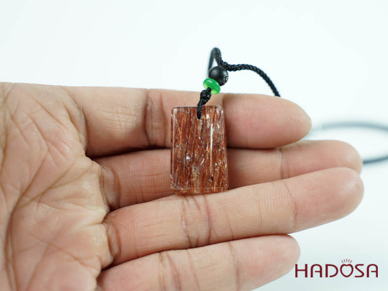 Mặt dây chuyền thạch anh tóc đỏ chữ nhật 26mm