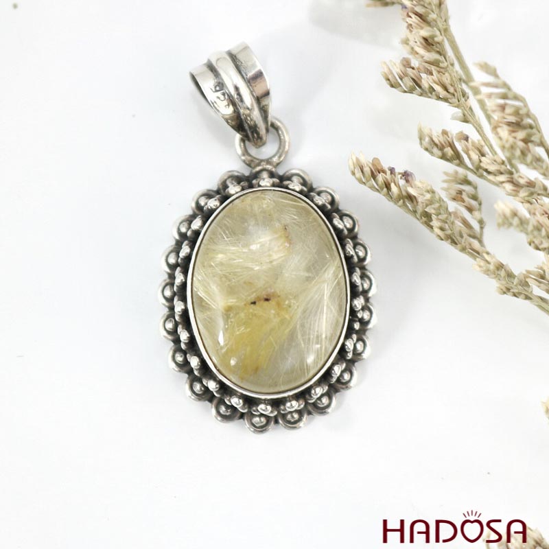 Mặt dây chuyền Thạch anh tóc vàng bạc 925