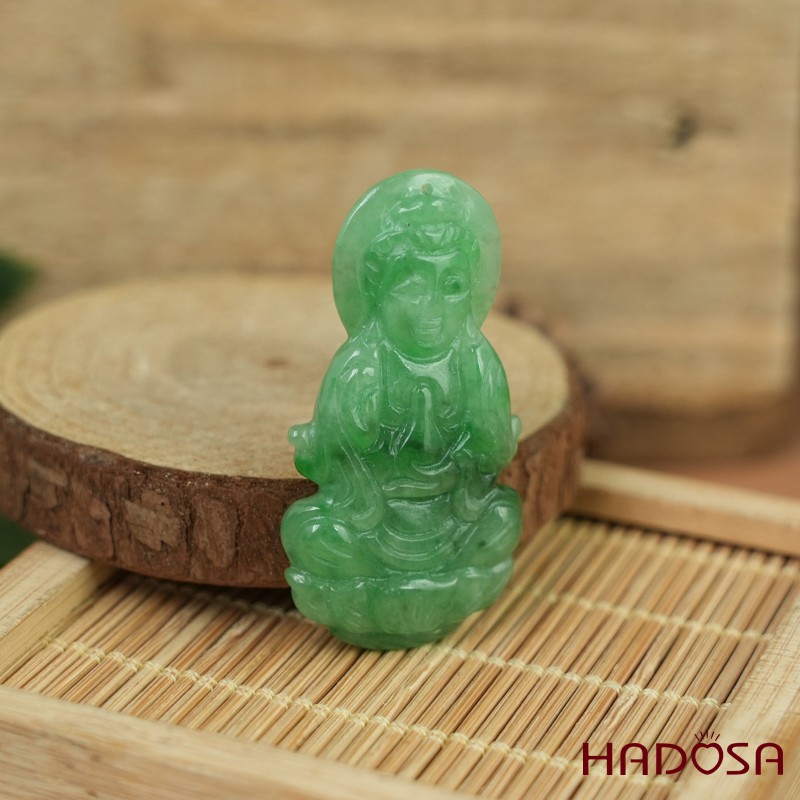 Mặt Quan Âm Cẩm Thạch xanh lý 43x21x6mm