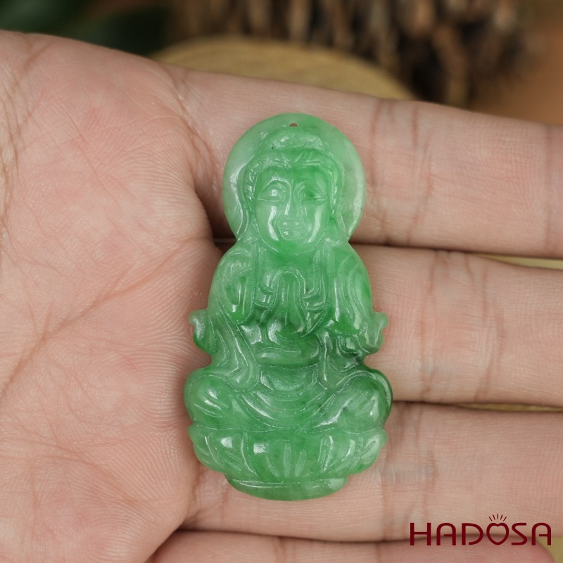 Mặt Quan Âm Cẩm Thạch xanh lý 43x21x6mm
