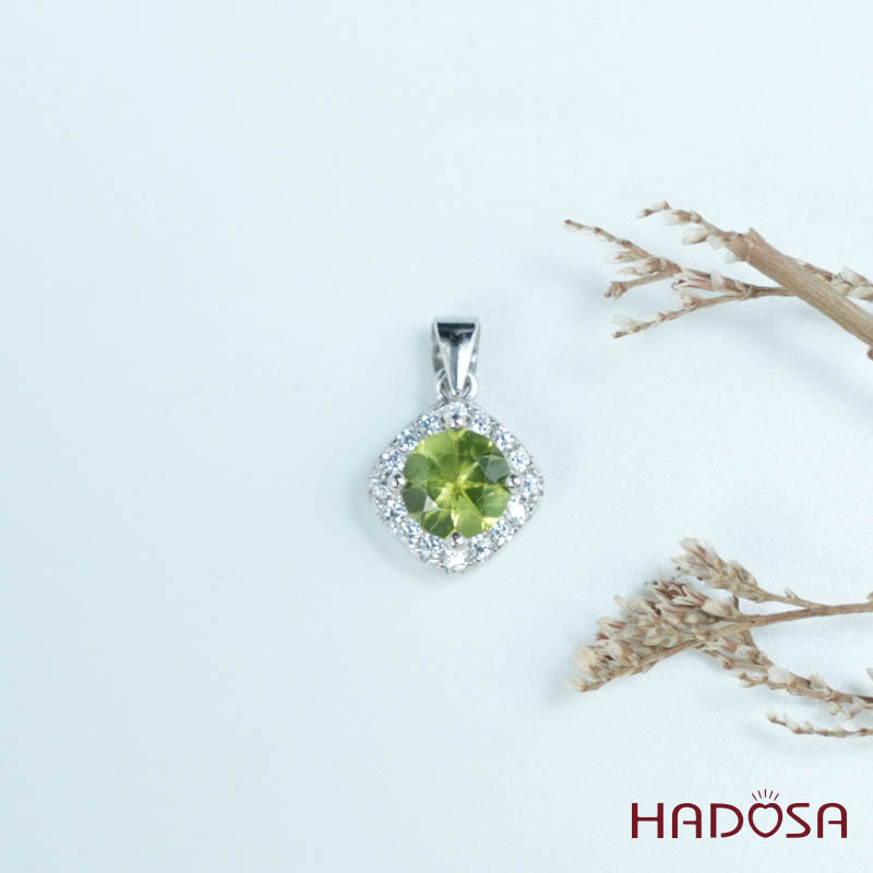 Mặt dây đá Peridot 6mm bạc 925