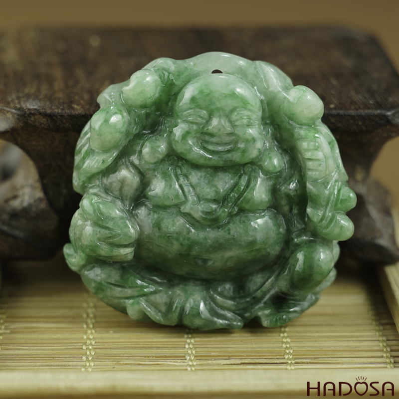 Mặt Di Lặc Cẩm Thạch xanh lí 43x44x10mm