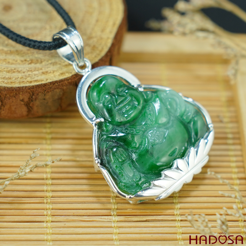 Mặt Di Lặc Cẩm Thạch xanh lý 30x31x6mm