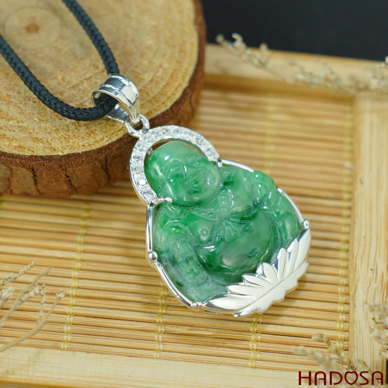 Mặt Di Lặc Cẩm Thạch xanh lý 30x26x6mm