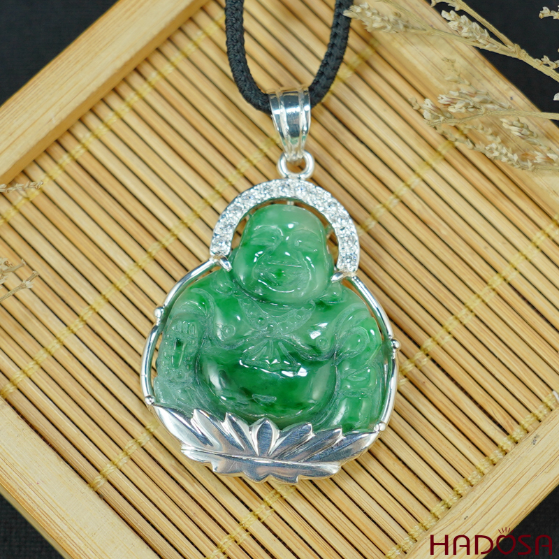 Mặt Di Lặc Cẩm Thạch xanh lý 30x26x6mm