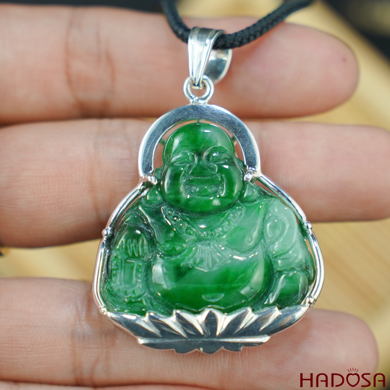 Mặt Di Lặc Cẩm Thạch xanh lý 30x31x6mm