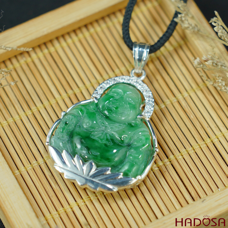 Mặt Di Lặc Cẩm Thạch xanh lý 30x26x6mm