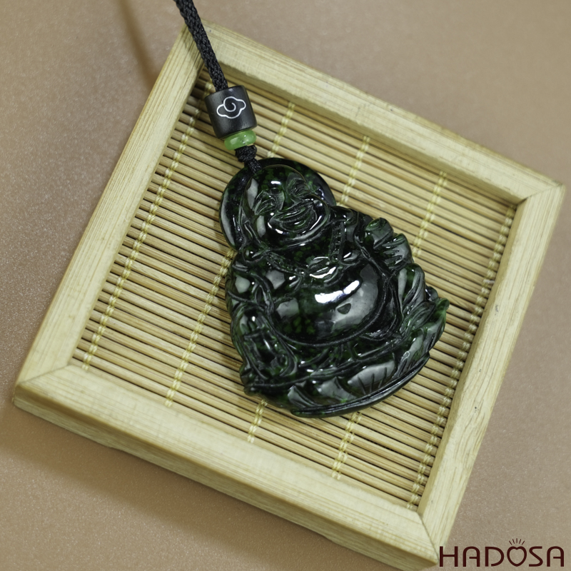 Mặt Di Lặc Ngọc Cẩm Thạch xanh đậm 47x40x9mm