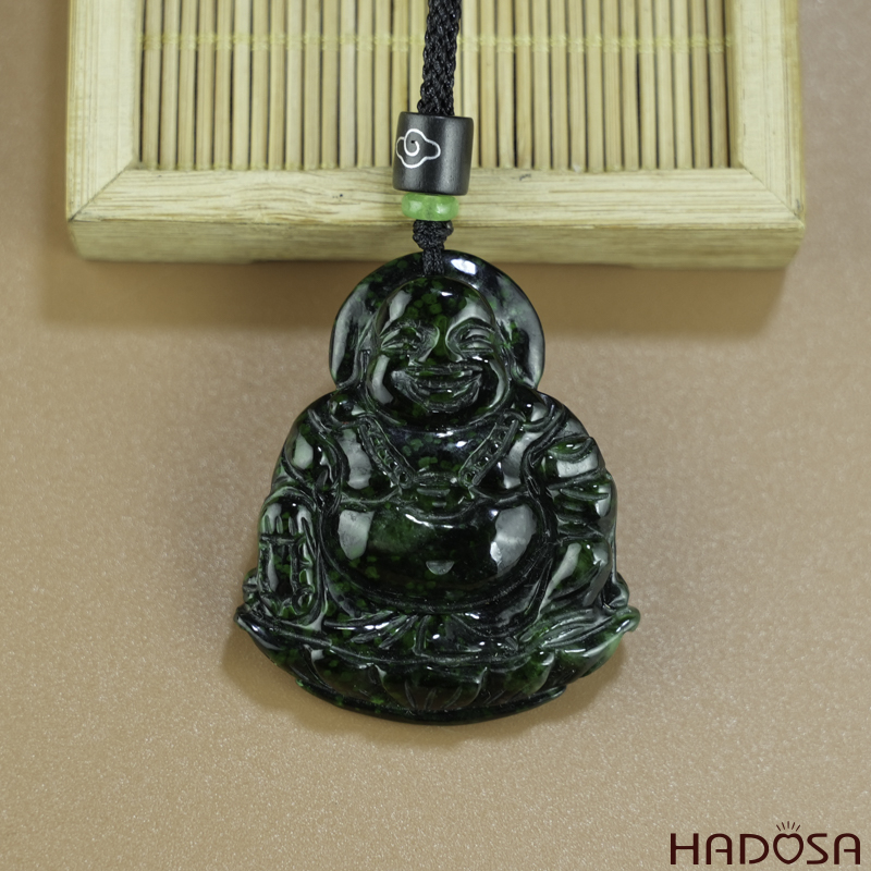 Mặt Di Lặc Ngọc Cẩm Thạch xanh đậm 47x40x9mm