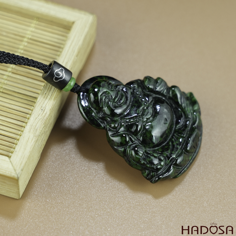 Mặt Di Lặc Ngọc Cẩm Thạch xanh đậm 47x40x9mm