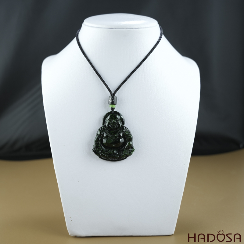 Mặt Di Lặc Ngọc Cẩm Thạch xanh đậm 47x40x9mm