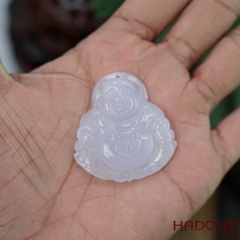 Mặt Di Lặc Ngọc Cẩm Thạch trắng môn 47x44x9mm